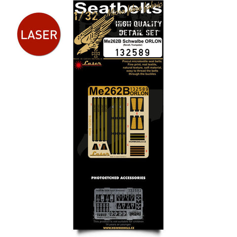 HGW 1/32 Me 262B Schwalbe (Orlon) seatbelts for Revell or Trumpeter 132589