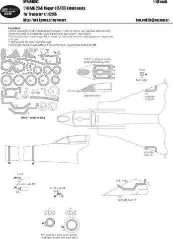 New Ware Mask 1/48 MiG-23ML Flogger-G BASIC kabuki for Trumpeter kit 02855