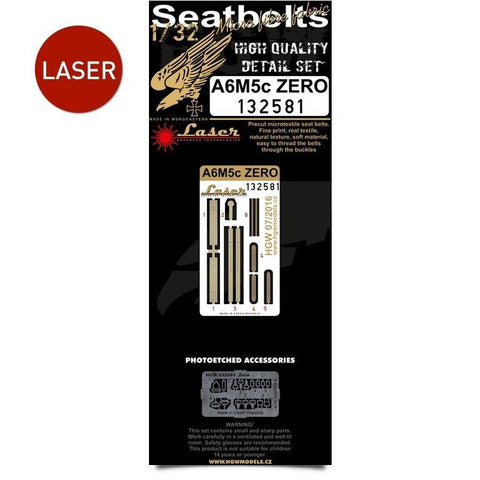 HGW 1/32 Laser cut seatbelts w/PE buckles for A6M5c Zero for Hasegawa - 132581