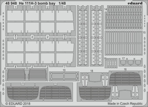 Eduard 1/48 scale photoetched detail for He 111H-3 bomb bay by ICM - 48948