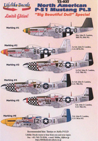 Lifelike 1/72 decal P-51 Mustang Pt3 Big Beautiful Doll Special for TMY / Airfix