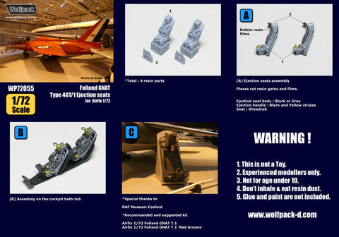 Wolfpack 1/72 scale resin Folland GNAT 4GT/1 Ejection seats for Airfix - WP72055