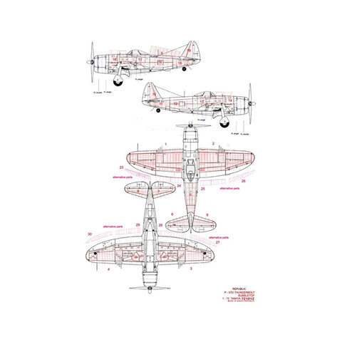 HGW 1/72 Riveting set for P-47D Thunderbolt Bubbletop for Tamiya kit - 721012