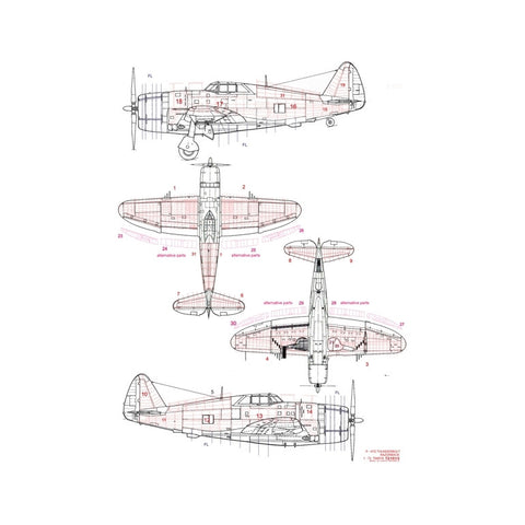 HGW 1/72 Riveting set for P-47D Thunderbolt Razorback for Tamiya kit - 721013