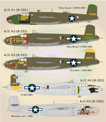 Lifelike 1/72 decal NA B-25C/D Mitchell Pt 1 for Airfix & HSG B-25J Solid Nose