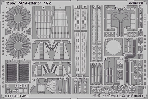 Eduard 1/72 scale photoetched details for P-61A exterior by Hobby Boss - 72662