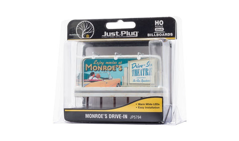 Woodland Scenics JP5794 HO Scale Just Plug Lighted Billboard - Monroe's Drive-in