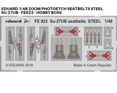 Eduard 1/48 Zoom Photoetch seatbelts steel for Su-27UB - FE923 - Hobby Boss