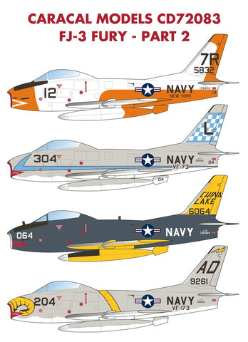 Caracal 1/72 decals CD72083 Pt2 for the US Navy FJ-3 Fury by Sword Models