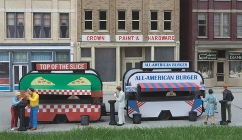 Walthers Scene Master #949-2903 HO Scale Pizza and Hamburger Food Trailers Kit