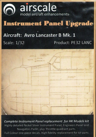Airscale 1/32 Avro Lancaster B Mk.1 Instrument Panel Photoetch & Decals PE32LANC