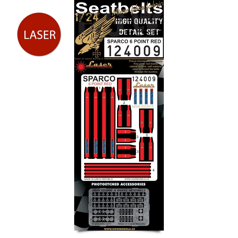 HGW 1/24 Sparco 6 Point Red Seatbelts pre-cut for scale speedcars - 124009 HGW 1/24 Sparco 6 Point Red Seatbelts pre-cut for scale speedcars - 124009