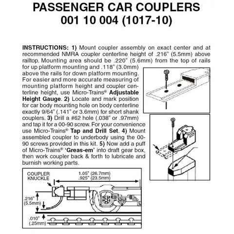Micro Trains N 10 Pair Assembled Passenger Car Couplers (1017-10) - MT00110004