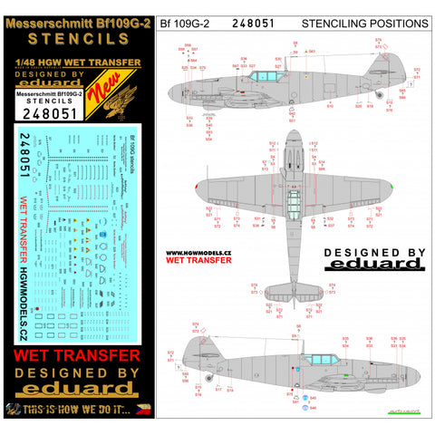 HGW 1/48 wet transfer stencils for Bf109G-2 aircraft kits - 248051