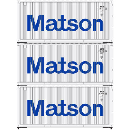 ATHEARN HO scale RTR 20' Corrugated Container, Matson (pack of 3)- ATH28854