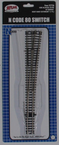 Atlas #2756 N Scale Code 80 #8 Turnout Right Hand Customline (1pc)
