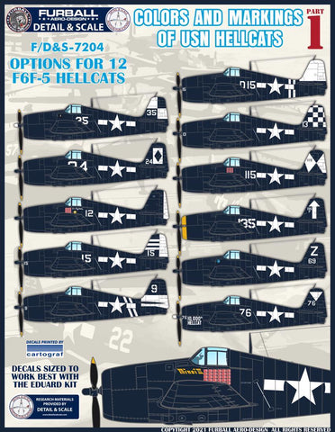 Furball 1/72 decals Colors & Markings of USN F6F-5 Hellcats Pt1 - FDS7204 for Eduard