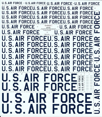 Fundekals 1/48 decals of USAF & U.S. AIR FORCE Titles - FUN48027 Fundekals 1/48 decals of USAF & U.S. AIR FORCE Titles - FUN48027