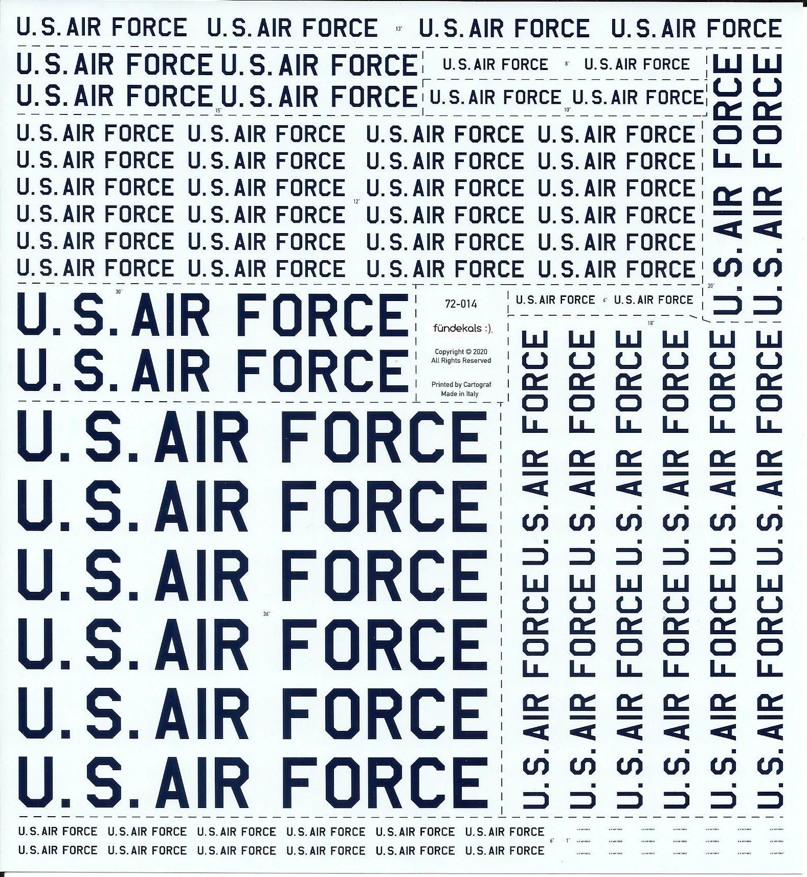 Fundekals 1/72 decals of USAF & U.S. AIR FORCE Titles - FUN72014 Fundekals 1/72 decals of USAF & U.S. AIR FORCE Titles - FUN72014
