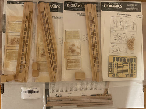 Custom Dioramics 1/35 Scale Resin WWII Utility Pole & Brackets - Bundle