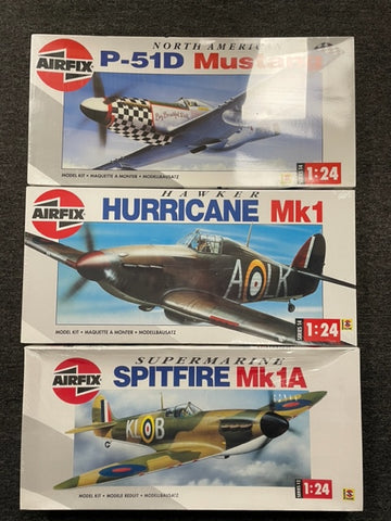 Airfix 1/24 scale 3 kit bundle Spitfire, P-51D Mustang & Hurricane MKk1 all Factory Sealed