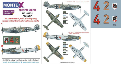 Montex 1/32 decals, masks & markings for Bf 109E-1 by Eduard - K32318