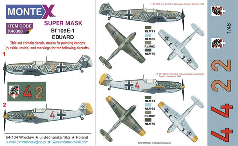 Montex 1/48 Bf 109E-1 for Eduard kit - masks, markings & decals - K48308