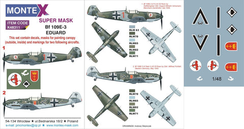 Montex 1/48 Bf 109E-3 for Eduard kit - masks, markings & decals - K48311