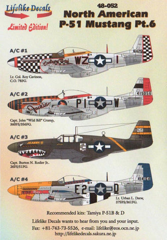 Lifelike Decals 1/48 48-052 P-51B & D Mustang Pt.6 Jeanne III Detroit Contrary