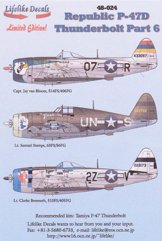 Lifelike 1/48 decal Republic P-47D Thunderbolt Pt 6 for Tamiya - 48-024