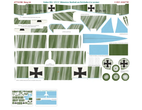 Aviattic ATT32298 1/32 Decals for Fokker Dr.I 127/17 Rittmeister von Richthofen 1st ver