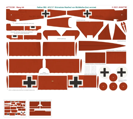 ATT32301 1/32 Scale Decals for Fokker Dr.I 425/17 Manfred von Richthofen (last version)