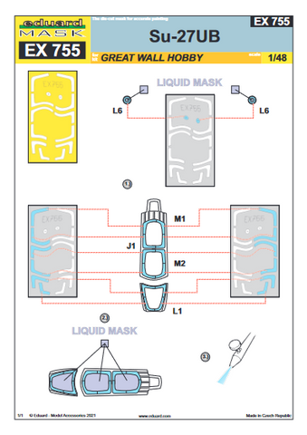 Eduard 1/48 scale paint masks Su-27UB for Great Wall Hobby - EX755 Eduard 1/48 scale paint masks Su-27UB for Great Wall Hobby - EX755