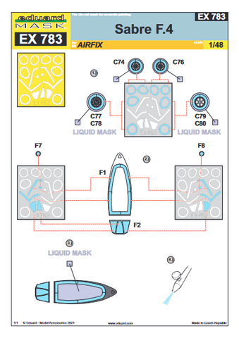 Eduard 1/48 scale paint masks Sabre F.4 for Airfix - EX783