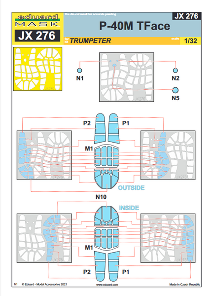 Eduard 1/32 Scale paint mask for P-40M TFace for Trumpeter - JX276 Eduard 1/32 Scale paint mask for P-40M TFace for Trumpeter - JX276