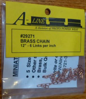 A-Line #29271 HO Scale Brass Chain 12" - Brass 6 Links Per Inch