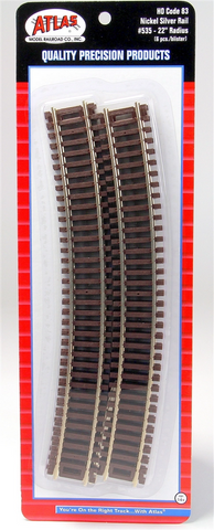 Atlas #535 HO Scale - Code 83 - 22" Radius Curved Track  - 6pcs/blister