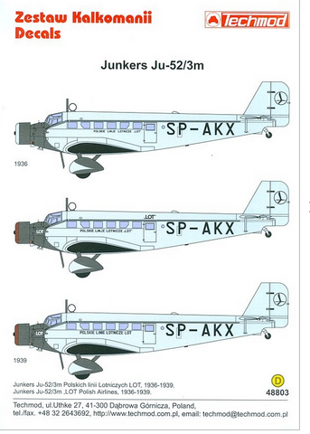 Techmod 1/48 decals 48803 - for Junkers Ju-52/3m
