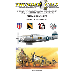 ThunderCals 1/48 Scale decals 48-007 - P-47D Razorback Thunderbolts BURMA BANSHEES