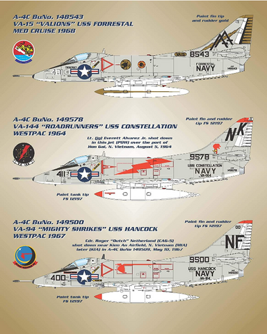 Bullseye Model Aviation 1/48 DecalsA-4C Skyhawk Fleet Hot Rods for Hasegawa - 48015 Bullseye Model Aviation 1/48 DecalsA-4C Skyhawk Fleet Hot Rods for Hasegawa - 48015