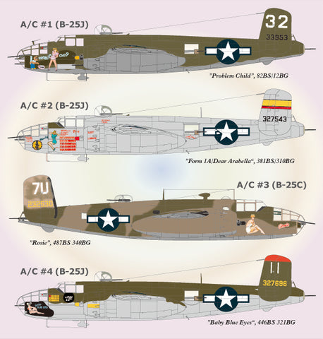 Lifelike 1/72 decal NA B-25 Mitchell Pt 3 for Airfix B-25C/D & HSG B-25J -72-041