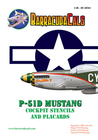 BarracudaCals 1/48 scale decal P-51D Cockpit Stencils and Placards - BC48361