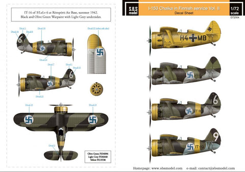 SBS Model 1/72 decal for Polikarpov I153 Chaika Finnish Air Force WWII Vol II - D72004