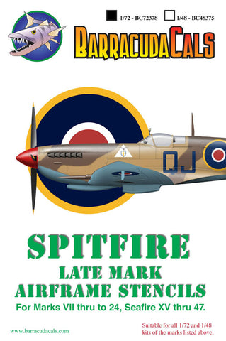 Barracuda Cals 1/72 scale decal Spitfire Later Marks Airframe stencils - BC72378