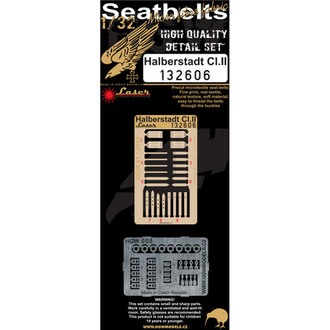 HGW 1/32 Halberstadt CI.II laser-cut seatbelts & buckles Wingnut Wings #132606