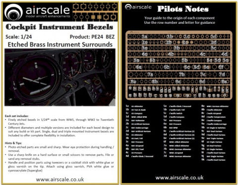 Airscale 1/48 photoetch German, RAF, US instrument bezels WW1 to Jets - PE48BEZ