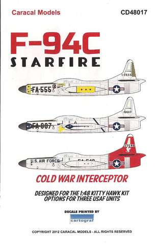 Caracal 1/48 decal Cold War Interceptor F-94C Starfire Kittyhawk CD48017