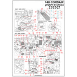 HGW 1/32 scale decals F4U Cockpit Stencils - 232021