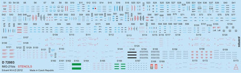 Eduard 1/72 decals MiG-21BIS stencils - D72003