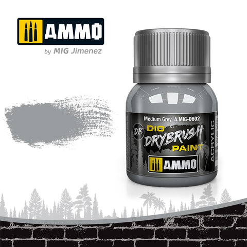 Ammo by Mig Dio Drybrush dense acrylic paint #0602 Medium Gray - 40mL